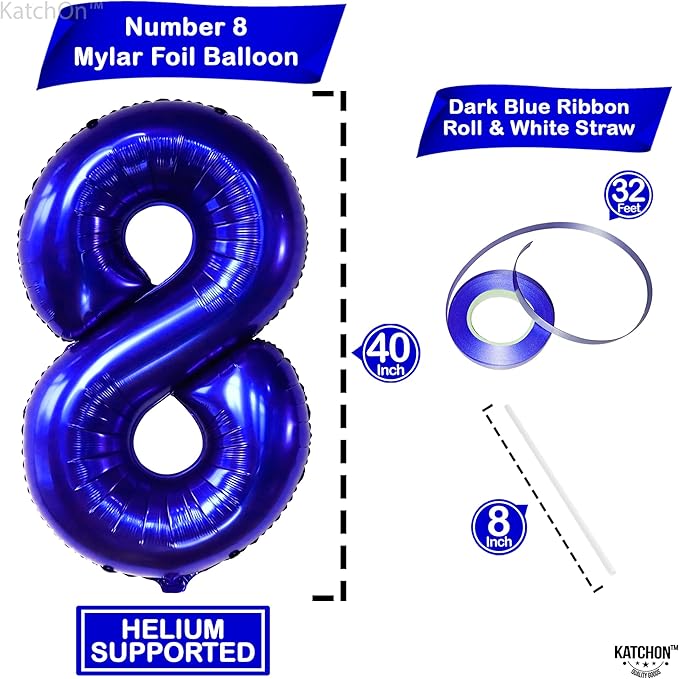 KatchOn, Navy Blue Number 8 Balloon - 40 Inch | Number 8 Balloons for Birthdays | 8th Birthday Decorations Boy | Blue 8 Balloon Number, 8 Year Old Balloon | 8th Birthday Balloons, Eight Balloon Number