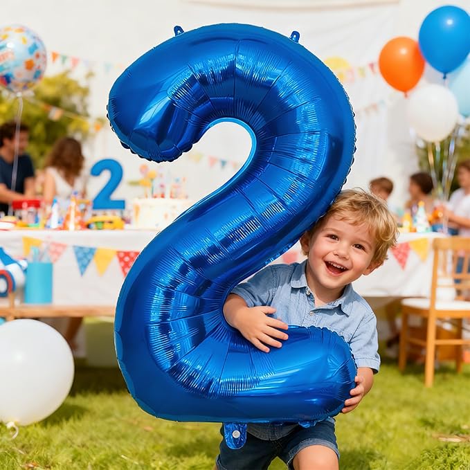 Smlpuame 40 Inch Navy Blue 2 Balloon for 2nd Birthday Party, Blue Two Number Balloon 12 21 22 Birthday Decorations for Boys Girls Men Women, Helium Giant Foil Number 2 Balloon