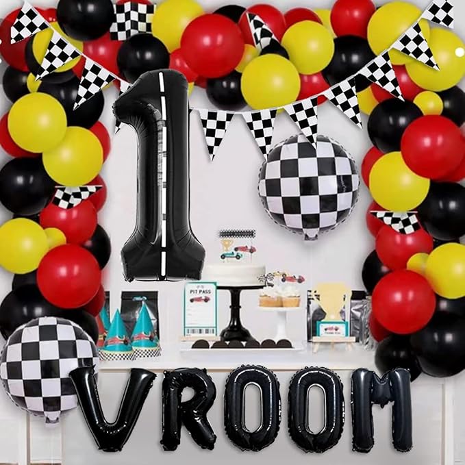 134pcs Balloons Race Car Birthday Party Supplies Decorations for Boys - Racing car Theme Party Supplies Happy Birthday Racecar Number Balloons Garland Kit Vroom Birthday Party Decorations