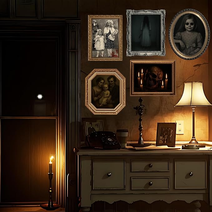 Halloween Decorations Indoor Scary Wall Decor, 10Piece Poster Creepy Frames Portraits Pictures, Gothic Decor Horror Castle Haunted House Mansion Decor Decoration Party Supplies