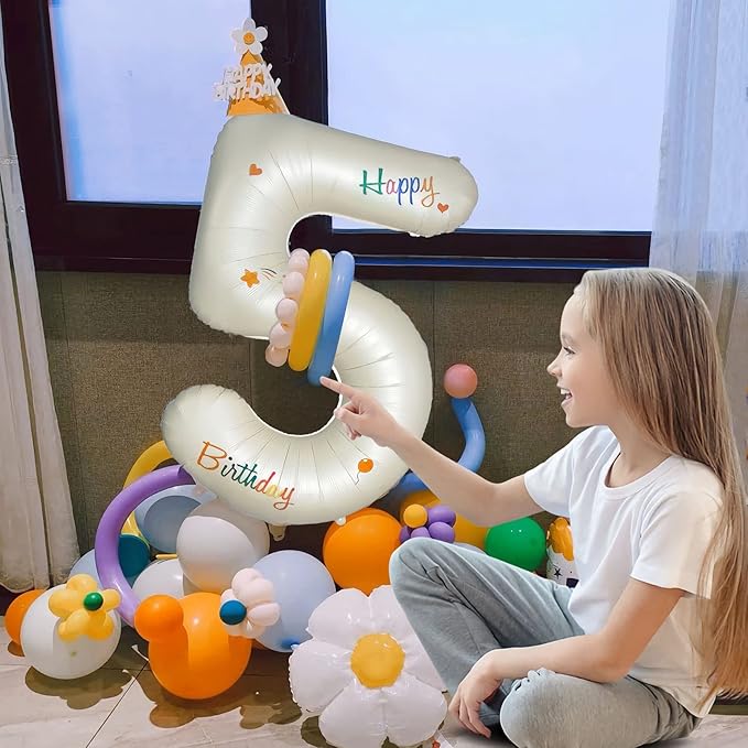 Number 5 Balloons White Sand Five Balloon for 5 Year Old Birthday Decorations 40 Inches Cream White Large Numbers 5th Birthday Party Nude Ballons Beige 5 Digital Neutral Balloon Pearl White 5