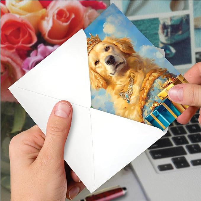 NobleWorks - 1 Birthday Greeting Card w/ 5 x 7 Envelope For Men, Women - Bday Royal Dogs - Gifts C8596ABDG
