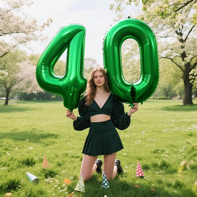 40 Inch Green Number 40 Digital Balloon,Jumbo Mylar Foil Helium Balloon for 40 Balloons for Birthday Party,Wedding Anniversary Party Decorations