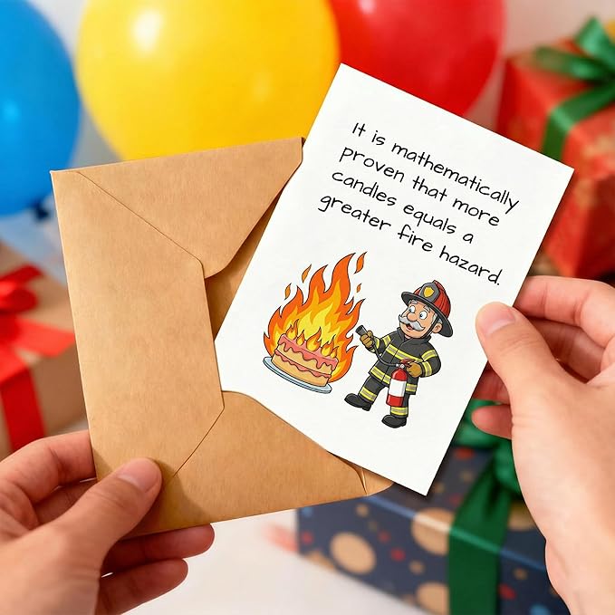 KINGNAME Funny Over the Hill Birthday Card for Older Adults, Fire Hazard Candle Joke, Humorous Greeting Card for Men Women, Gag Gift for Milestone Bday