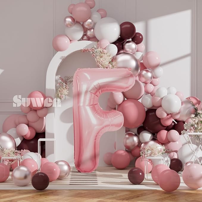 SUWEN 40 Inch Pink Large F Letter Balloons Big Foil Helium Letter Balloons A-Z Jumbo Mylar Happy Birthday Party Decorations for Girl Anniversary Party Supplies