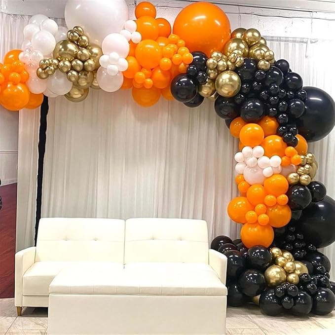 Orange and Black Balloon Arch Kit, 113pcs Black White Orange Confetti Latex Balloon Garland Set with Spike Star for Birthday Graduation Halloween Celebration Trick or Treat Party Party Decoration