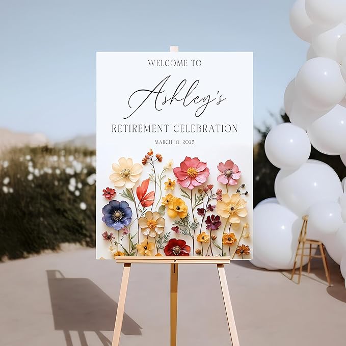 loral Retirement Party Welcome Sign, Wildflower Minimal with Photo Retirement Celebration Yard Sign, Retired Party Decor, Customizable Name & Date - Multiple Sizes
