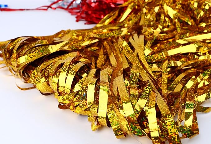 Gold Backdrops Curtains Christmas Party Decorations, Tinsel Streamers for 30th Birthday Decorations, Photo Booth Props for Wedding, 2Pack 3.28X6.56Ft