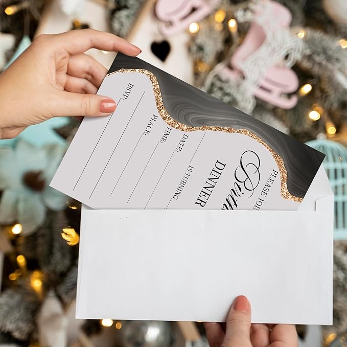 Black and Gold Birthday Party Invitation, Dinner Invitations Card for Girls, Teens, Adults, Birthday Dinner Invitation, 20 Party Invitations with Envelopes
