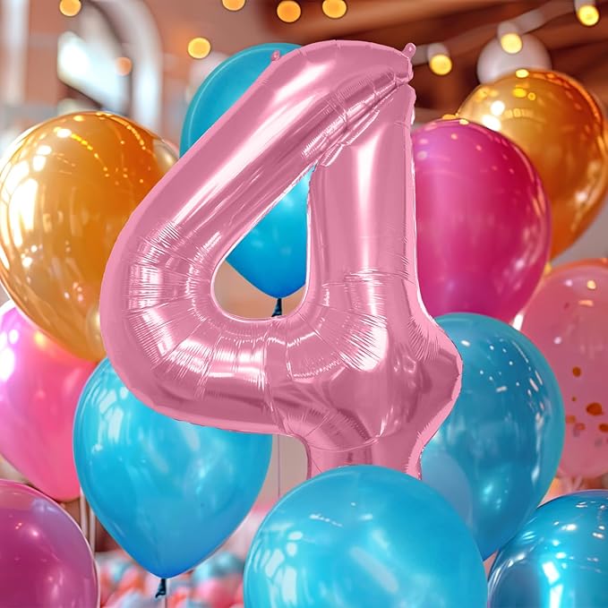 40 Inch Large Pink Number Celebration and Decoration Balloon for Birthday Parties, Graduations, Anniversaries, Weddings, Photo Shoots, Special Events - Helium Foil Mylar (Pink Number 4)