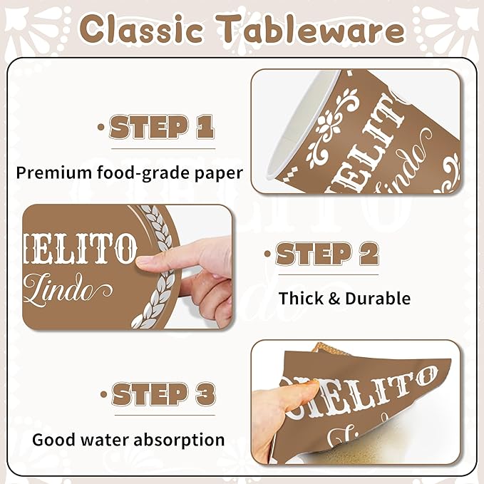 140 pcs Cielito Lindo Baby Shower Tableware, Mexican Theme White Talavera Baby Girl Shower Party Decoration Paper Plates Napkins Forks Serves 20