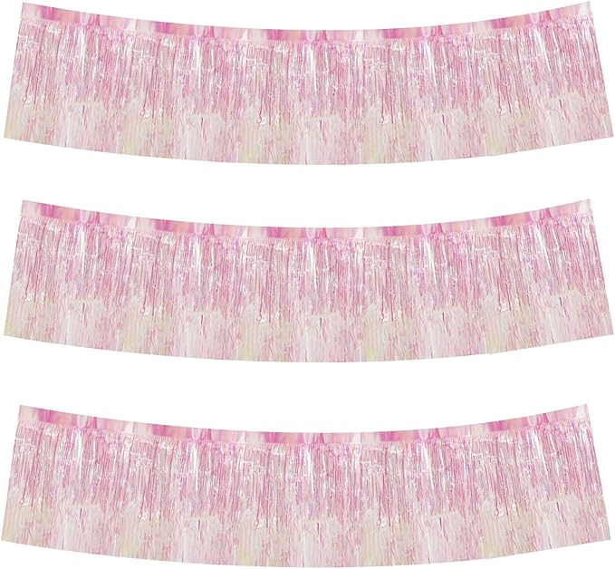 BEISHIDA 3 Packs Metallic Foil Fringe Garland Shining Transparent Wall Hanging Tinsel Fringe Banners for Car Floats Bridal Shower Wedding Birthday Easter Graduation Holiday Party Decoration(30 Feet)
