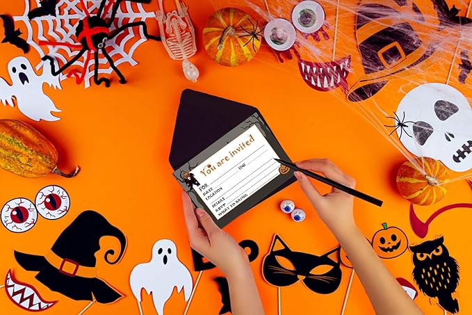 SICOHOME Halloween Party Invitation Card for Kids Adults - 12pcs 5"x 7" Halloween Invitations with Envelopes Fill In Blank Invites for Scary Spooky Themed Party Birthday Baby Shower