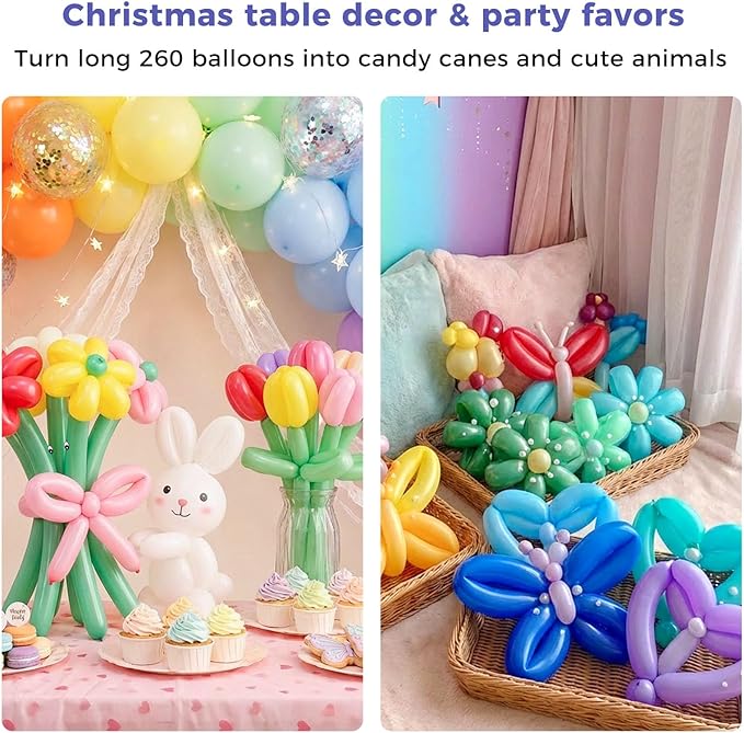 Koogel 400PCS 260 Balloons, Assorted Color Long Skinny Twisting Animal Balloons for Animal Garland Modeling Tying Latex Balloon Arch Wedding Birthday Graduation Carnivals Party Decoration