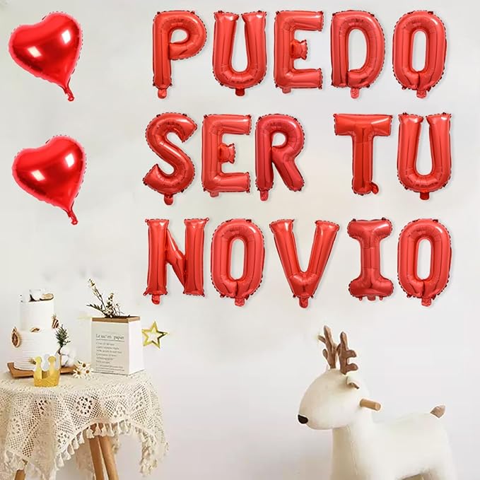 2 Set 30Pcs Red PUEDO SER TU NOVIO Letter Balloons 16in Balloon Foil Letter Decorations Party Decor Red Letter Balloons PUEDO SER TU NOVIO Party Supplies