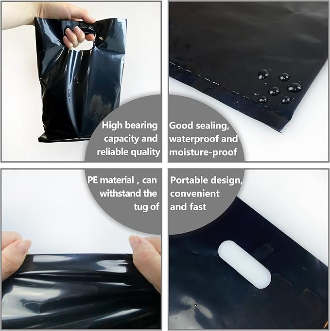 PPXMEEUDC 54PCS Plastic Handle Bags Party Favor Gift Bags for Birthday Halloween Christmas More (Black)