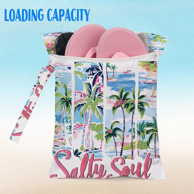 Beach Essentials, Wet Bag for Swimsuit Dirty Clothes Yoga Gym Diaper, Wet Dry Bag, Beach Vacation Essential for Travel Poor Bathing Summer Coastal Gifts Salty Soul