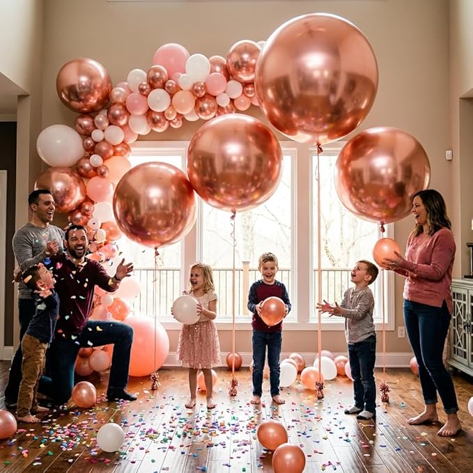 KALOR Metallic Rose Gold Giant Balloons 36 Inch Large Latex Balloons, 4 Pack Jumbo Round Helium Balloon for Birthday Bridal Shower Wedding Baby Shower Party Decorations