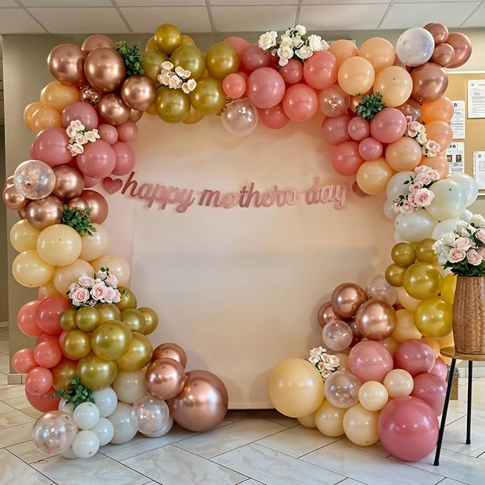 Blush Pink Balloon Garland Kit, 108 Packs Dusty Pink Beige Balloons and Metallic Rose Gold Confetti Balloons for Baby Shower Girl Birthday Wedding Decorations Suppliers