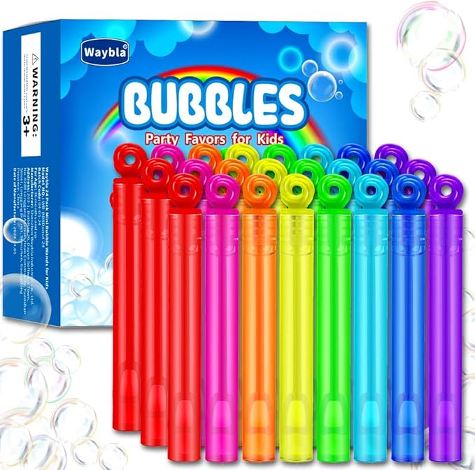 24 Pack Bubble Party Favors for Kids, Goodie Gift Bag Stuffer Fillers for Kids, 8 Colors Mini Bubble Wands Birthday Summer Beach Pool Toys for Boys Girls, Classroom Prizes Treats for Toddlers