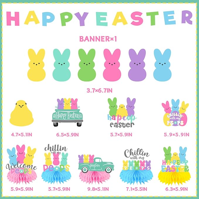 Easter Party Decorations, Easter Decorations Includes Happy Easter Banner Hanging Swirls Easter Party Supplies Honeycomb Centerpieces, Easter Bunny Decorations for Office Home Classroom Spring Party