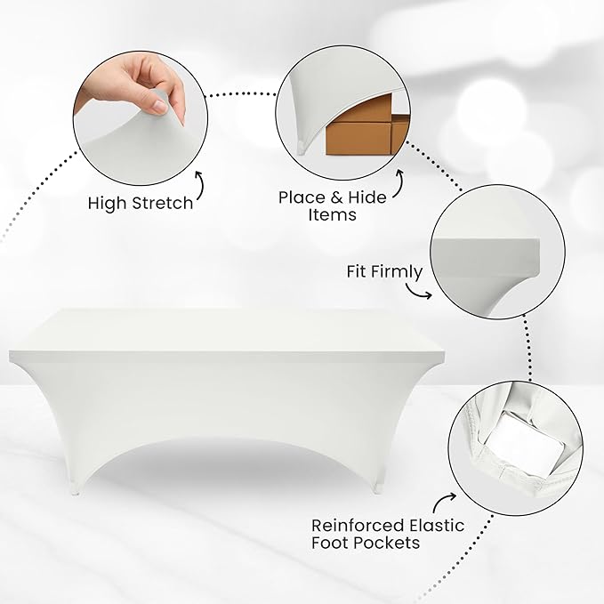 Utopia Kitchen Spandex Tablecloth 1 Pack [6FT, White] Tight, Fitted, Washable and Wrinkle Resistant Stretch Rectangular Patio Table Cover for Event, Wedding, Banquet & Parties [72Lx30Wx30H Inch]