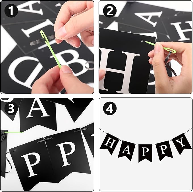 Hooqict Black Happy Birthday Banner Sign for Backdrop Black Birthday Decorations for Men Women Party Supplies Wall Door Banner Garland Bunting Flag