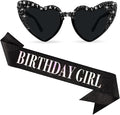 Birthday Girl Sash for Women & Birthday Glasses, Black Birthday Sash for Girls Happy Birthday Sash for Women Girls with Birth day Sunglasses for Woman and Girl