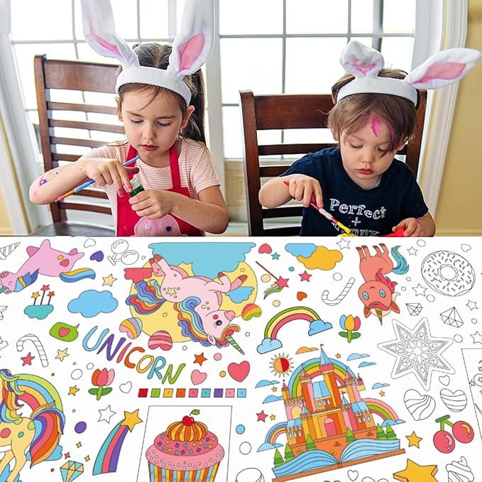 Unicorns Birthday Party Giant Coloring Poster, 30x72 Inches Versatile Unicorn Activity Paper Coloring Tablecloth, DIY Unicorn Poster Table Cover, Crafts for Kids Home Classroom Party Decorations