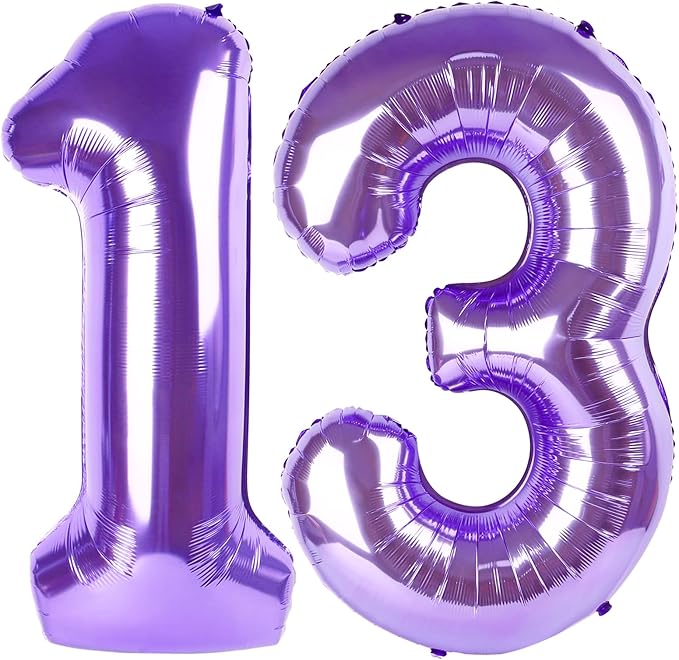 40 Inch Number Balloons, Purple Balloons 13th Birthday Decoration For Woman Man, Foil Number 13 Ballon for 13, 31 Anniversary, Bridal Shower, Graduation, Wedding, New Year, Valentine's Day
