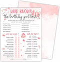 6"X8" Who Knows The Birthday Girl Best - Blush Birthday Elements - Funny Double-Sided 3-in-1 Game Card Set For Girls Birthday Party, Sleepover Party Activities, Favor & Supplies (20Pcs)- A10