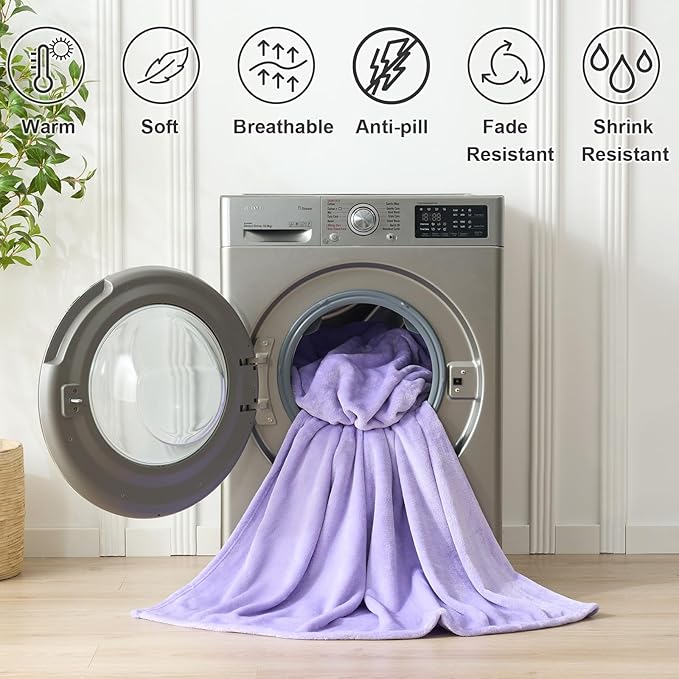 Hansleep Fleece Lilac Twin Blanket, Super Soft Flannel Fuzzy Plush Cozy Blanket for All Seasons, Lilac, Twin 60x80 Inches