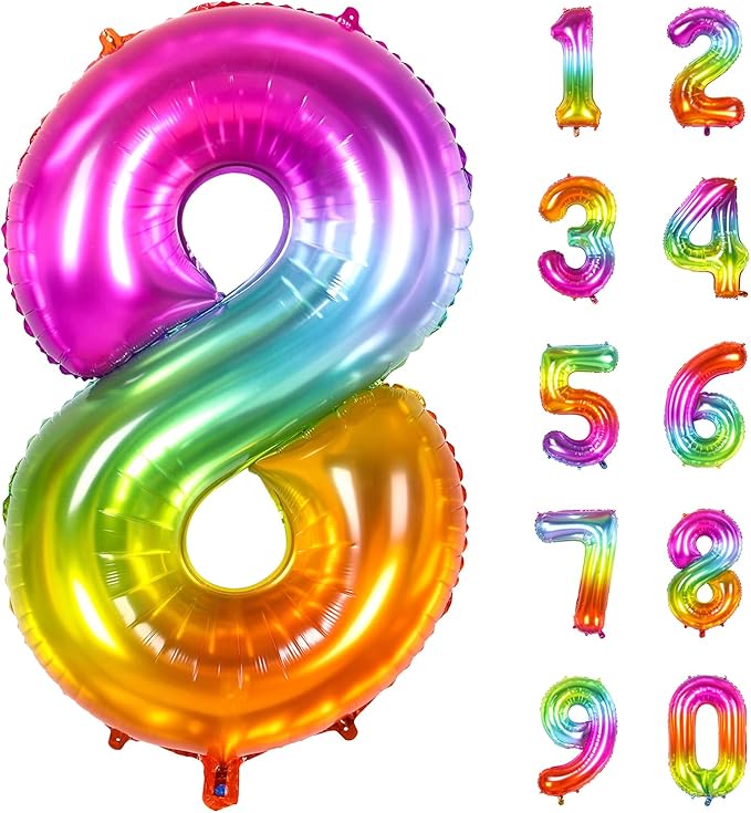 Number Balloon | Number 8 Balloon for 8th Rainbow Birthday Decorations | Giant Multicolor Mylar 8 Balloon Number - 40 Inch | Big Foil Colorful 8 Birthday Balloon for Anniversary Party Supplies Favors