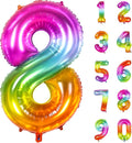 Number Balloon | Number 8 Balloon for 8th Rainbow Birthday Decorations | Giant Multicolor Mylar 8 Balloon Number - 40 Inch | Big Foil Colorful 8 Birthday Balloon for Anniversary Party Supplies Favors