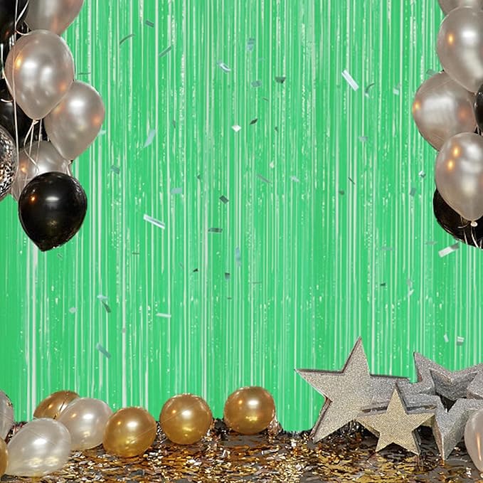 2 Pack Foil Fringe Backdrop - Pastel Light Green Shiny Tinsel Curtains for Party Decoration/Photo Booth Props - 3.3x6.6 FT Metallic Foil Backdrop for Birthday, Wedding, Graduation, Christmas
