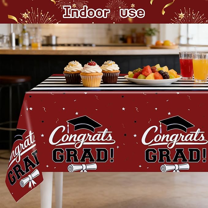 7-Pack Graduation Party Decorations Set, 3 Maroon Graduation Tablecloths 54 x 108 in, 2026 and Grad Balloons, 2 Foil Fringe Curtains for High School College Graduation Party Photo Booth
