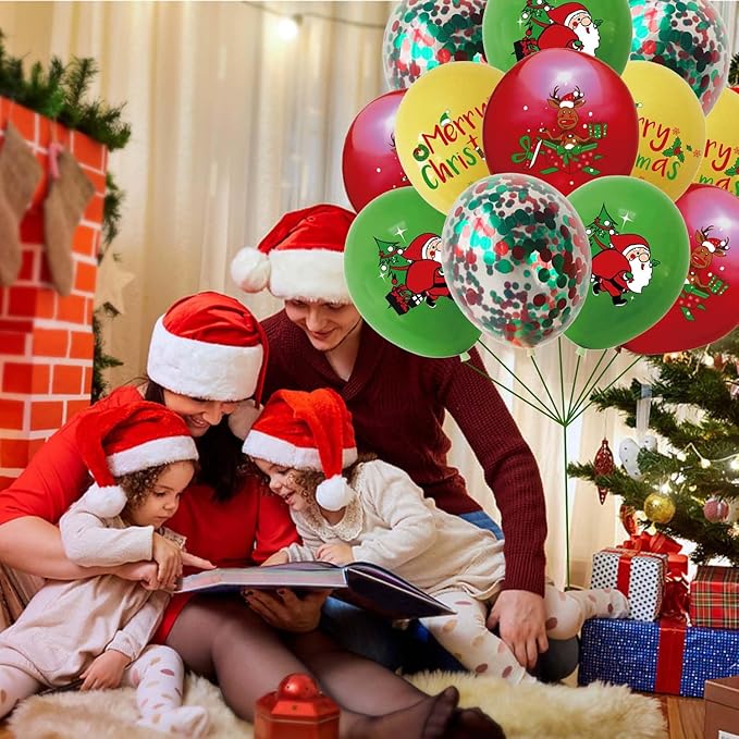 Christmas latex Balloons Merry Christmas Reindeer Santa Claus Red Green Confetti Balloons for Xmas New Year Theme Birthday Party Supplies 12Pcs