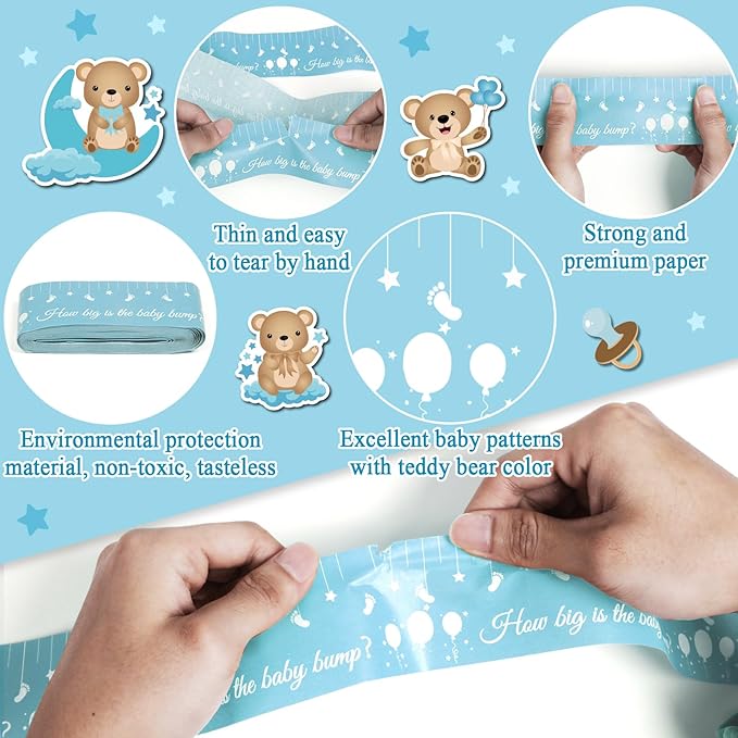 Baby Shower Games for Gender Neutral How Big is Mommys Belly Tape 150 feet Measure Baby Bump Tape Measuring Tape Pregnant Belly Bear Baby Shower Tummy Measuring Tape Party Favors Supplies Blue