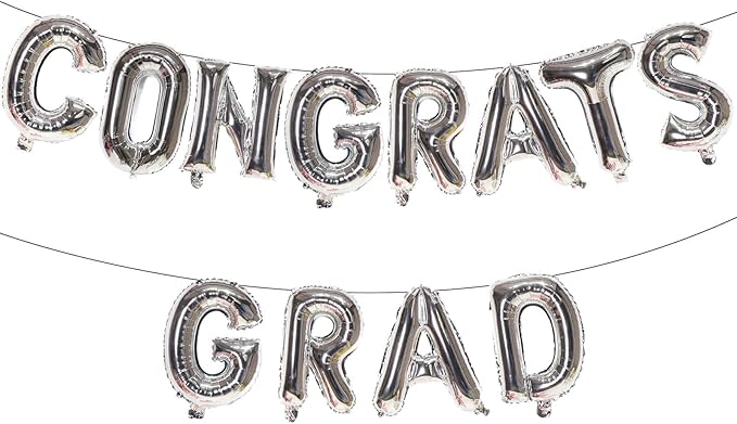KALOR 16 Inch Silver Congrats Grad Banner Balloons, Silver Congrats Grad Letters Sign, Graduation Decorations 2026 for Graduation Party Decorations 2026