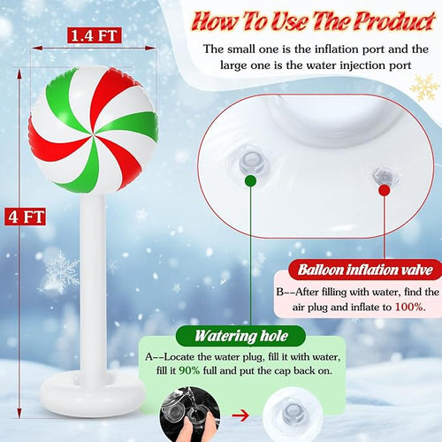 1 Pcs Christmas Inflatable Outdoor Decorations 4 FT Christmas Candy Inflatable Column Decoration for Winter Xmas Lawn Yard Garden Home Decor