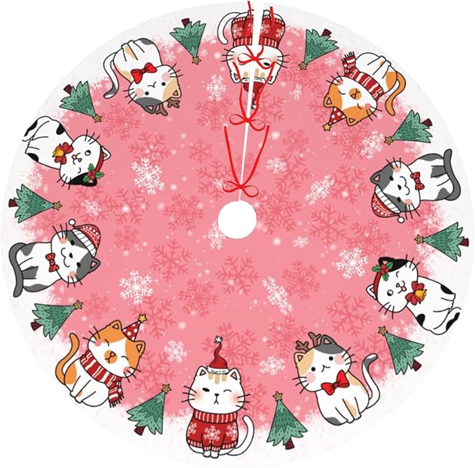 Cute Christmas cat Tree Skirt Xmas Tree Mat Christmas Tree Ornaments Decorations Holiday Party Indoor Outdoor 48"
