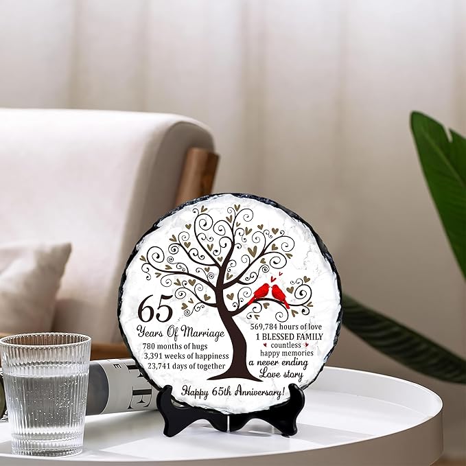 Blue Sapphire Couple Slate Plate – 65th Wedding Gifts for Parents & Couples – Unique 65th Anniversary Wedding Gift Ideas – 65 Years of Marriage Decoration, Plaque, Keepsake