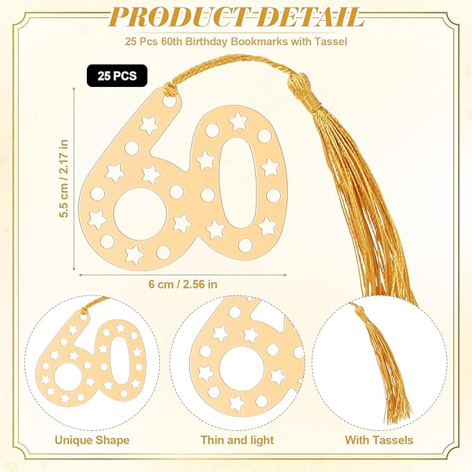 Spakon 25 Set 60th Birthday Party Favor for Guest Anniversary Party Favor Golden Birthday Bookmark Thanks for Coming Pen with Tag Appreciation Gifts for Women Men Wedding New Year