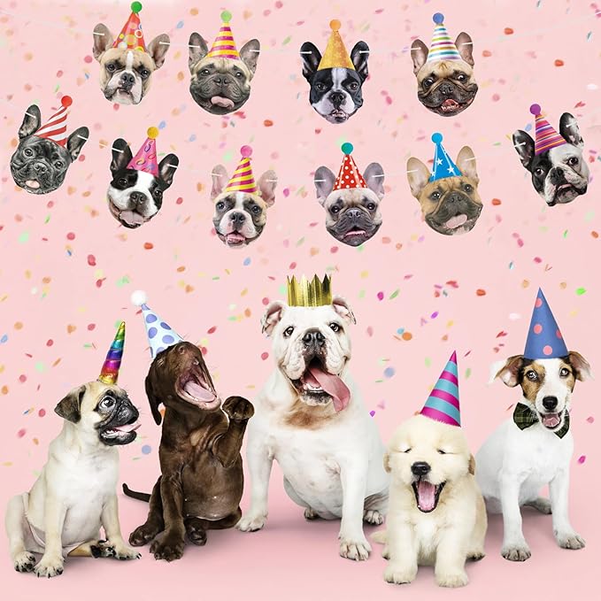 Hooqict Dog Birthday Banner Puppy Themed Party Decorations for Backdrop Funny French Bulldog Garland Dog Party Banner Happy Birthday Sign for Boys Girls Kids 1st 2nd 3rd