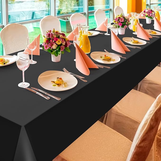 3Pcs Black Rectangle Tablecloth,Disposable Plastic Table Cloth,Waterproof Black Table Cover for Graduation Birthdays Weddings Anniversary Party Decorations,54 x 108 Inch