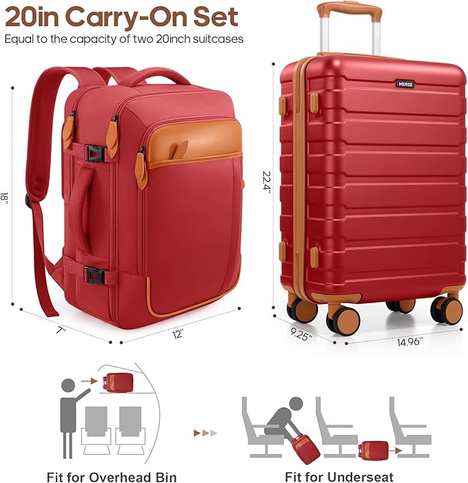Luggage Sets 3 Piece, 20 Inch Hardshell Carry On Luggage 22x14x9 Airline Approved, Suitcase with TSA Locks & YKK Zippers, Carry On Suitcase with Wheels for Men & Women Travel