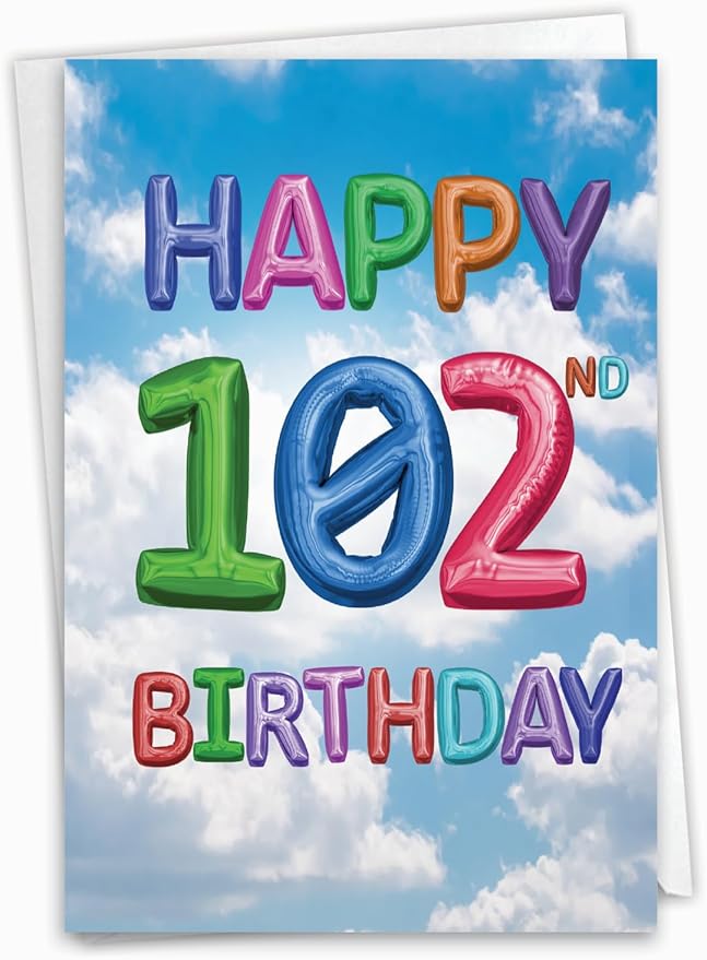 NobleWorks - Milestone Birthday Greeting Card with Envelope (4.63 x 6.75 Inch) - Inflated Messages -102 (Not Actual Balloons) C2770MBG