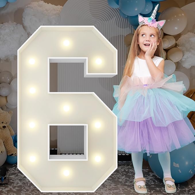 3FT Marquee Light Up Numbers, Giant Marquee Numbers, Pre-cut DIY Foam Board Number 6 for Sweet 16th 60th Birthday Decorations, 60th Anniversary Decor
