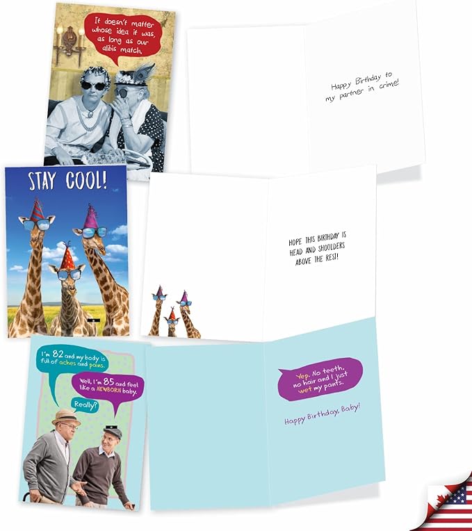 NobleWorks - 20 Funny Box Set Birthday Greeting Cards Variety Bulk Pack w/Envelopes for Men and Women (2 each, 10 Designs) - Birthday Wishes AC8838BDG-B2x10
