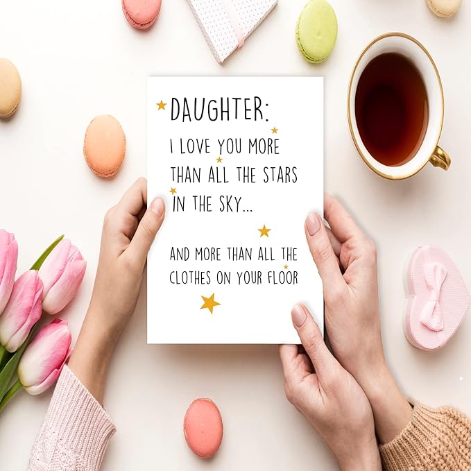 Huameigf Humorous Birthday Gifts for Daughter Adult, Motivational Daughter Birthday Card from Mom Dad, I Love You More Than The Stars In The Sky